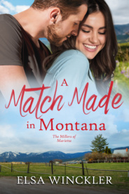 Book cover of A Match Made in Montana by Elsa Winckler. Romantic couple smiling with Montana background.