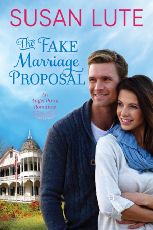 Man and woman smiling on book cover for The Fake Marriage Proposal by Susan Lute